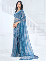Thumbnail for NOZ2TOZ Women's Lycra Teal blue Embellished Ready to Wear With Blouse Piece - Distacart