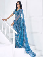 Thumbnail for NOZ2TOZ Women's Lycra Teal blue Embellished Ready to Wear With Blouse Piece - Distacart