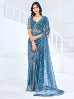 Thumbnail for NOZ2TOZ Women's Lycra Teal blue Embellished Ready to Wear With Blouse Piece - Distacart