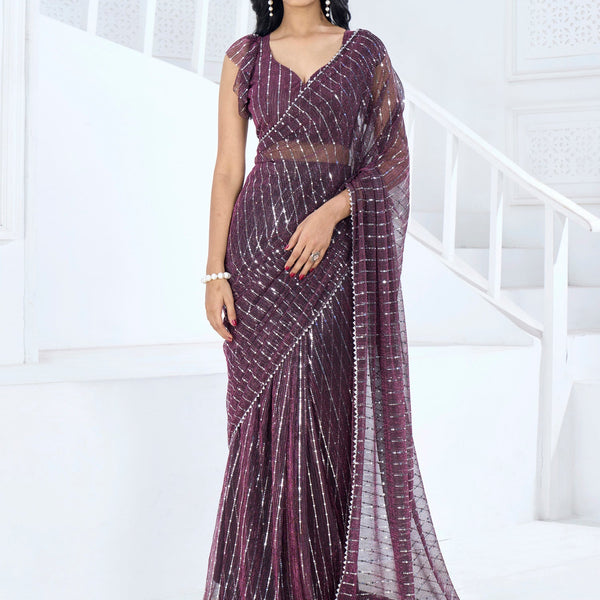 NOZ2TOZ Women's Lycra Magenta Embellished Ready to Wear With Blouse Piece - Distacart