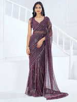 Thumbnail for NOZ2TOZ Women's Lycra Magenta Embellished Ready to Wear With Blouse Piece - Distacart