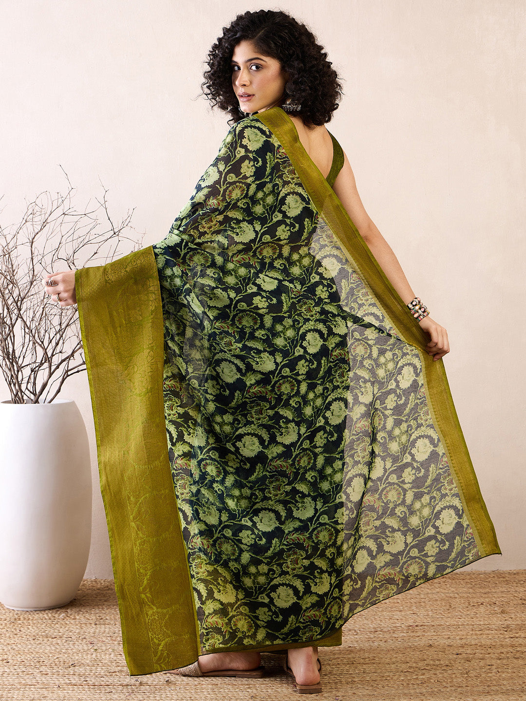 NOZ2TOZ Women's Cotton Blend Teal blue Printed Ready to Wear With Blouse Piece - Distacart