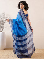 Thumbnail for NOZ2TOZ Women's Cotton Blend Navy Blue Printed Celebrity Saree With Blouse Piece - Distacart