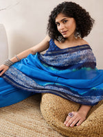 Thumbnail for NOZ2TOZ Women's Cotton Blend Navy Blue Printed Celebrity Saree With Blouse Piece - Distacart