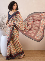 Thumbnail for NOZ2TOZ Women's Cotton Blend Beige Printed Ready to Wear With Blouse Piece - Distacart