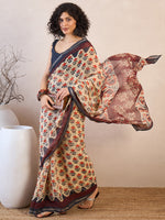 Thumbnail for NOZ2TOZ Women's Cotton Blend Beige Printed Ready to Wear With Blouse Piece - Distacart