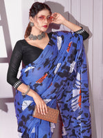 Thumbnail for NOZ2TOZ Women's Cotton Blue Printed Designer Saree With Blouse Piece - Distacart