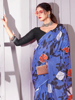 Thumbnail for NOZ2TOZ Women's Cotton Blue Printed Designer Saree With Blouse Piece - Distacart