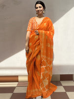 Thumbnail for NOZ2TOZ Women's Cotton Orange Printed Designer Saree With Blouse Piece - Distacart