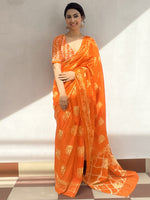 Thumbnail for NOZ2TOZ Women's Cotton Orange Printed Designer Saree With Blouse Piece - Distacart