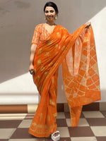 Thumbnail for NOZ2TOZ Women's Cotton Orange Printed Designer Saree With Blouse Piece - Distacart