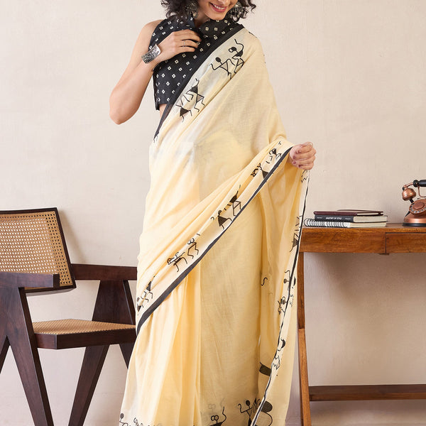 NOZ2TOZ Women's Cotton Yellow Printed Ready to Wear With Blouse Piece - Distacart