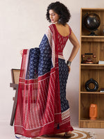 Thumbnail for NOZ2TOZ Women's Cotton Navy Blue Printed Ready to Wear With Blouse Piece - Distacart