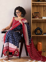 Thumbnail for NOZ2TOZ Women's Cotton Navy Blue Printed Ready to Wear With Blouse Piece - Distacart