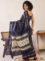 Thumbnail for NOZ2TOZ Women's Cotton Navy Blue Printed Ready to Wear With Blouse Piece - Distacart