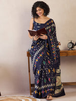 Thumbnail for NOZ2TOZ Women's Cotton Navy Blue Printed Ready to Wear With Blouse Piece - Distacart