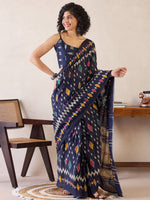 Thumbnail for NOZ2TOZ Women's Cotton Navy Blue Printed Ready to Wear With Blouse Piece - Distacart