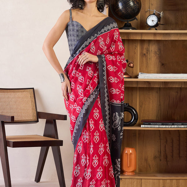 NOZ2TOZ Women's Cotton Pink Printed Ready to Wear With Blouse Piece - Distacart