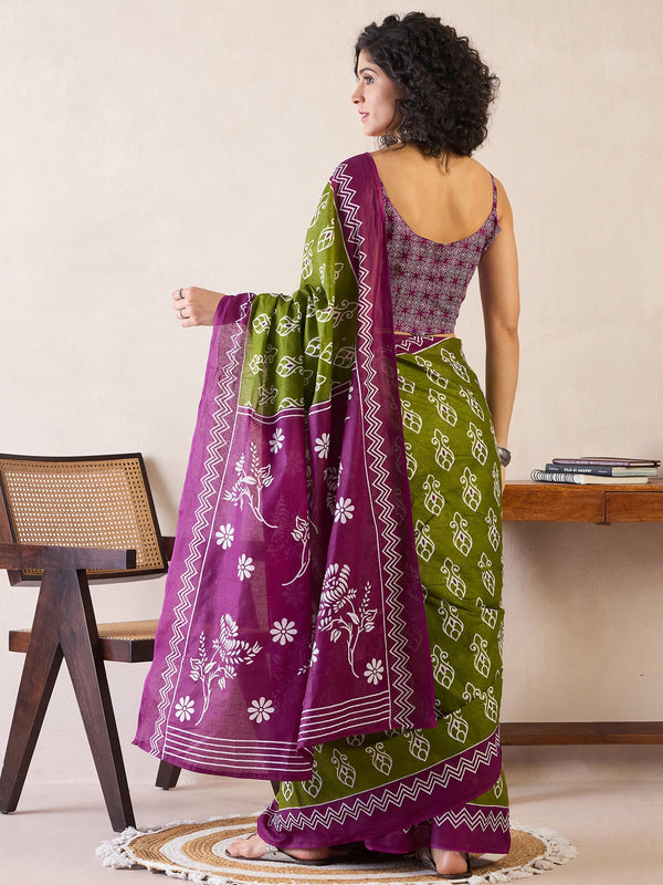 NOZ2TOZ Women's Cotton Green Printed Ready to Wear With Blouse Piece - Distacart
