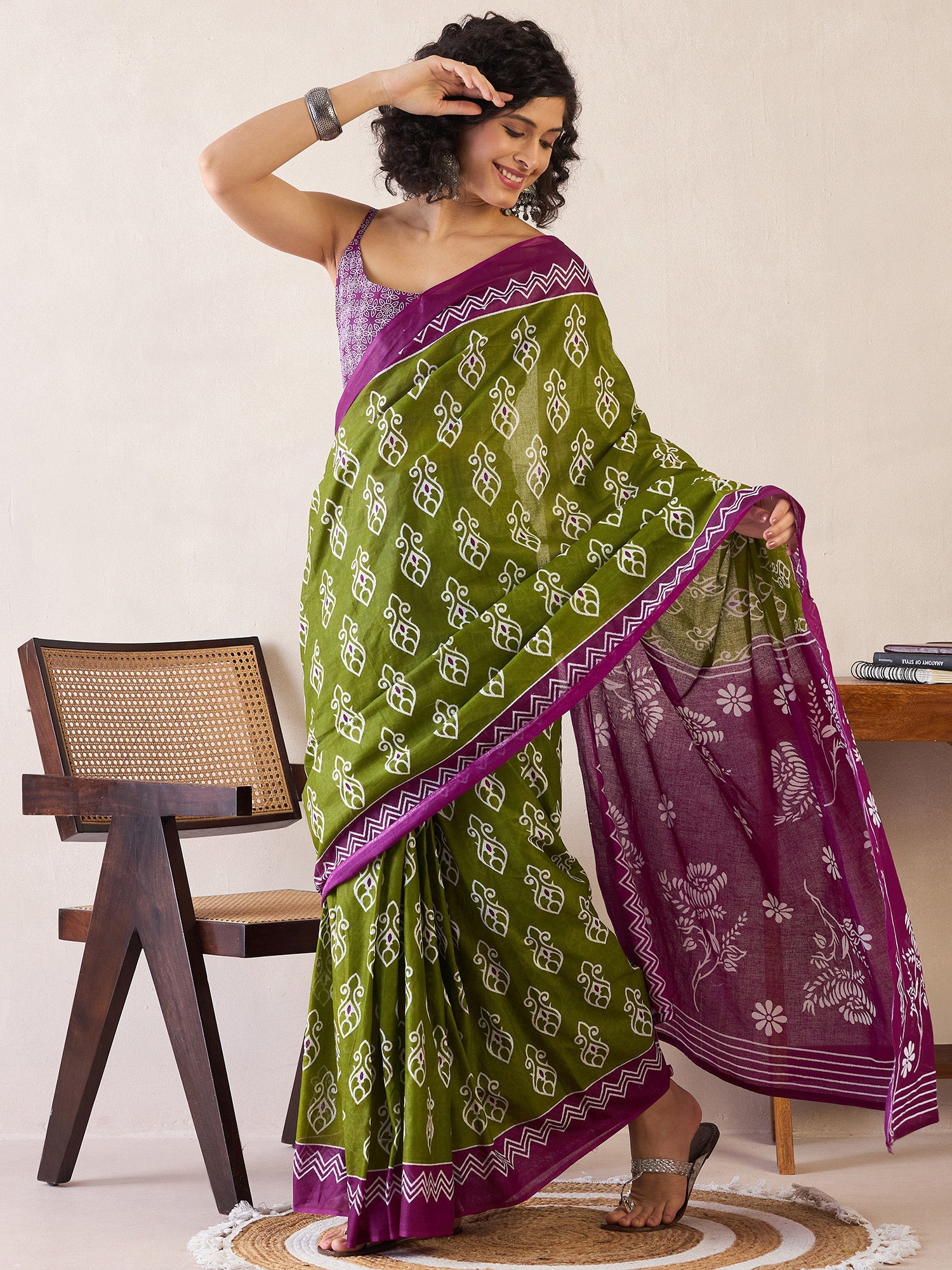 NOZ2TOZ Women's Cotton Green Printed Ready to Wear With Blouse Piece - Distacart