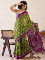 Thumbnail for NOZ2TOZ Women's Cotton Green Printed Ready to Wear With Blouse Piece - Distacart