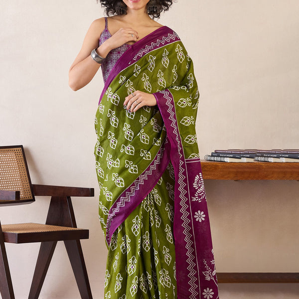 NOZ2TOZ Women's Cotton Green Printed Ready to Wear With Blouse Piece - Distacart