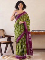 Thumbnail for NOZ2TOZ Women's Cotton Green Printed Ready to Wear With Blouse Piece - Distacart