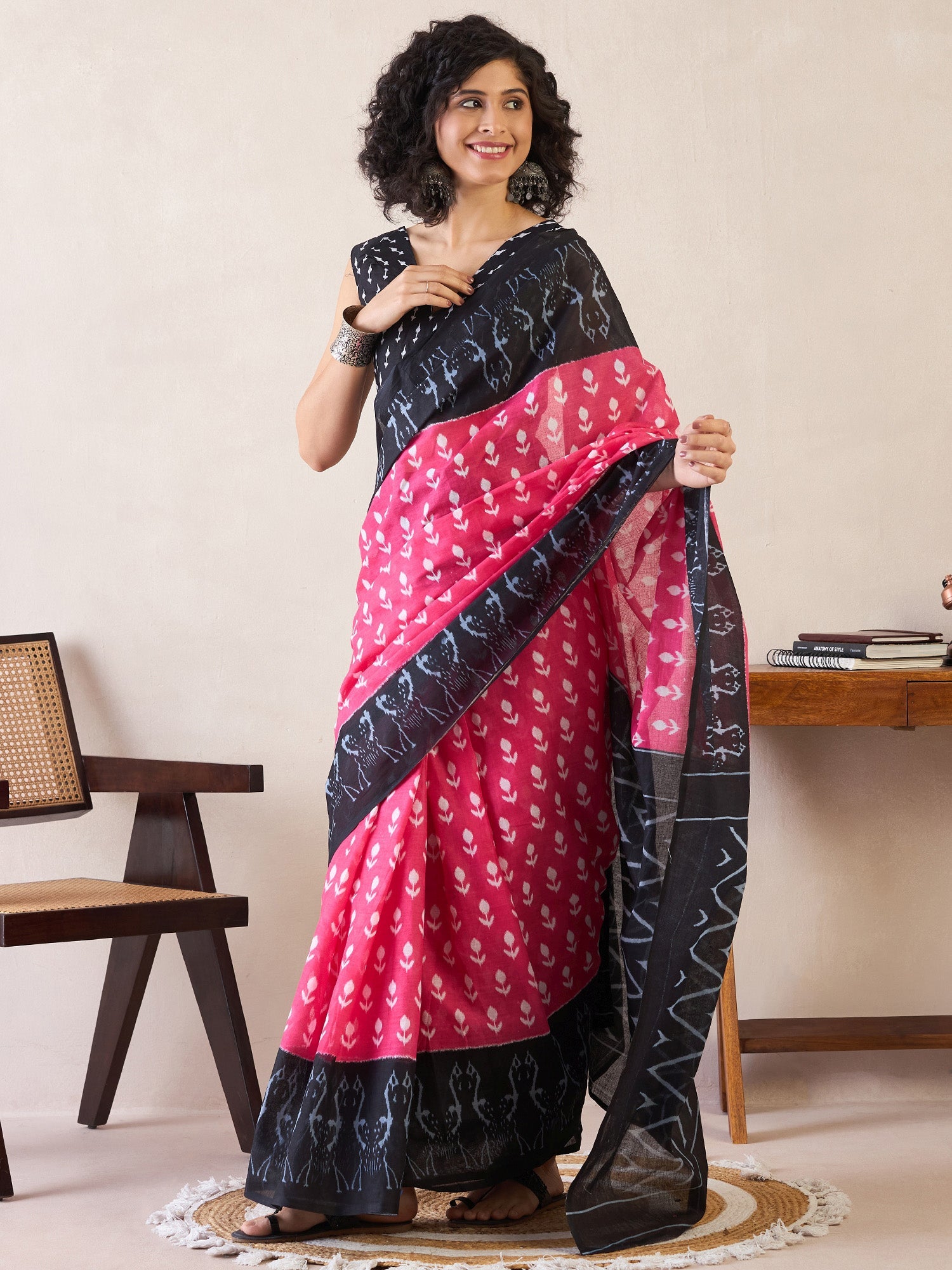 NOZ2TOZ Women's Cotton Pink Printed Ready to Wear With Blouse Piece - Distacart