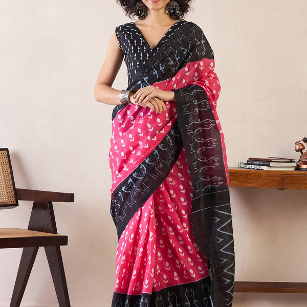 NOZ2TOZ Women's Cotton Pink Printed Ready to Wear With Blouse Piece - Distacart