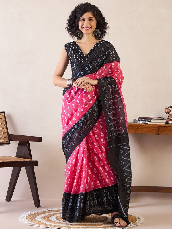 NOZ2TOZ Women's Cotton Pink Printed Ready to Wear With Blouse Piece - Distacart