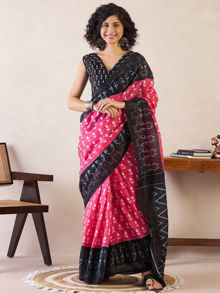NOZ2TOZ Women's Cotton Pink Printed Ready to Wear With Blouse Piece - Distacart