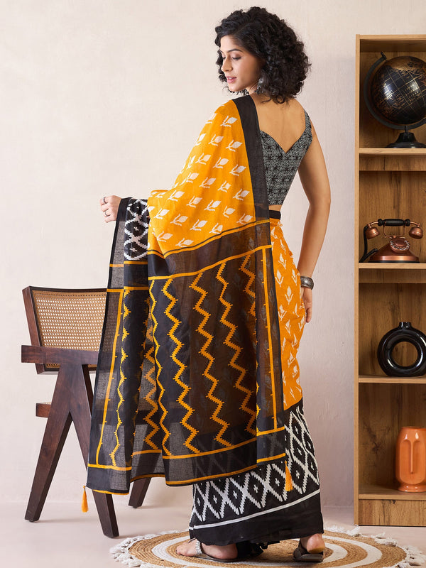 NOZ2TOZ Women's Cotton Yellow Printed Ready to Wear With Blouse Piece - Distacart