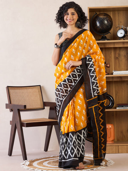 NOZ2TOZ Women's Cotton Yellow Printed Ready to Wear With Blouse Piece - Distacart