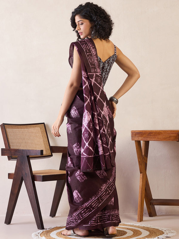 NOZ2TOZ Women's Cotton Burgundy Printed Ready to Wear With Blouse Piece - Distacart