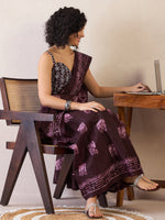 Thumbnail for NOZ2TOZ Women's Cotton Burgundy Printed Ready to Wear With Blouse Piece - Distacart