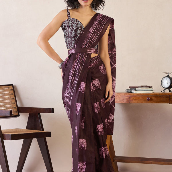 NOZ2TOZ Women's Cotton Burgundy Printed Ready to Wear With Blouse Piece - Distacart