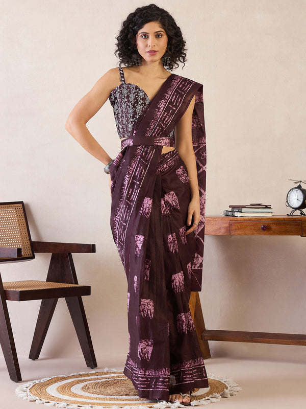 NOZ2TOZ Women's Cotton Burgundy Printed Ready to Wear With Blouse Piece - Distacart