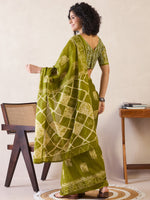 Thumbnail for NOZ2TOZ Women's Cotton Olive Printed Ready to Wear With Blouse Piece - Distacart