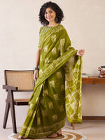 Thumbnail for NOZ2TOZ Women's Cotton Olive Printed Ready to Wear With Blouse Piece - Distacart