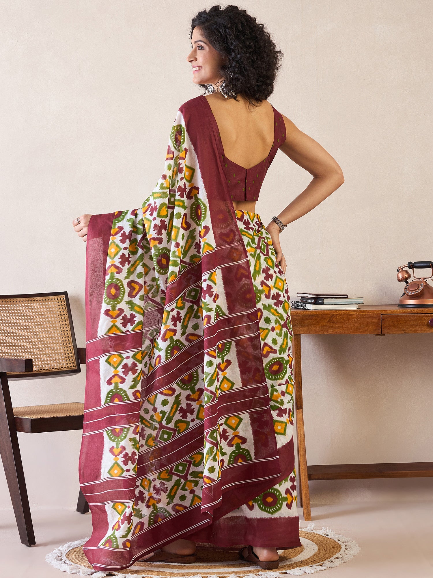 NOZ2TOZ Women's Cotton White Printed Ready to Wear With Blouse Piece - Distacart