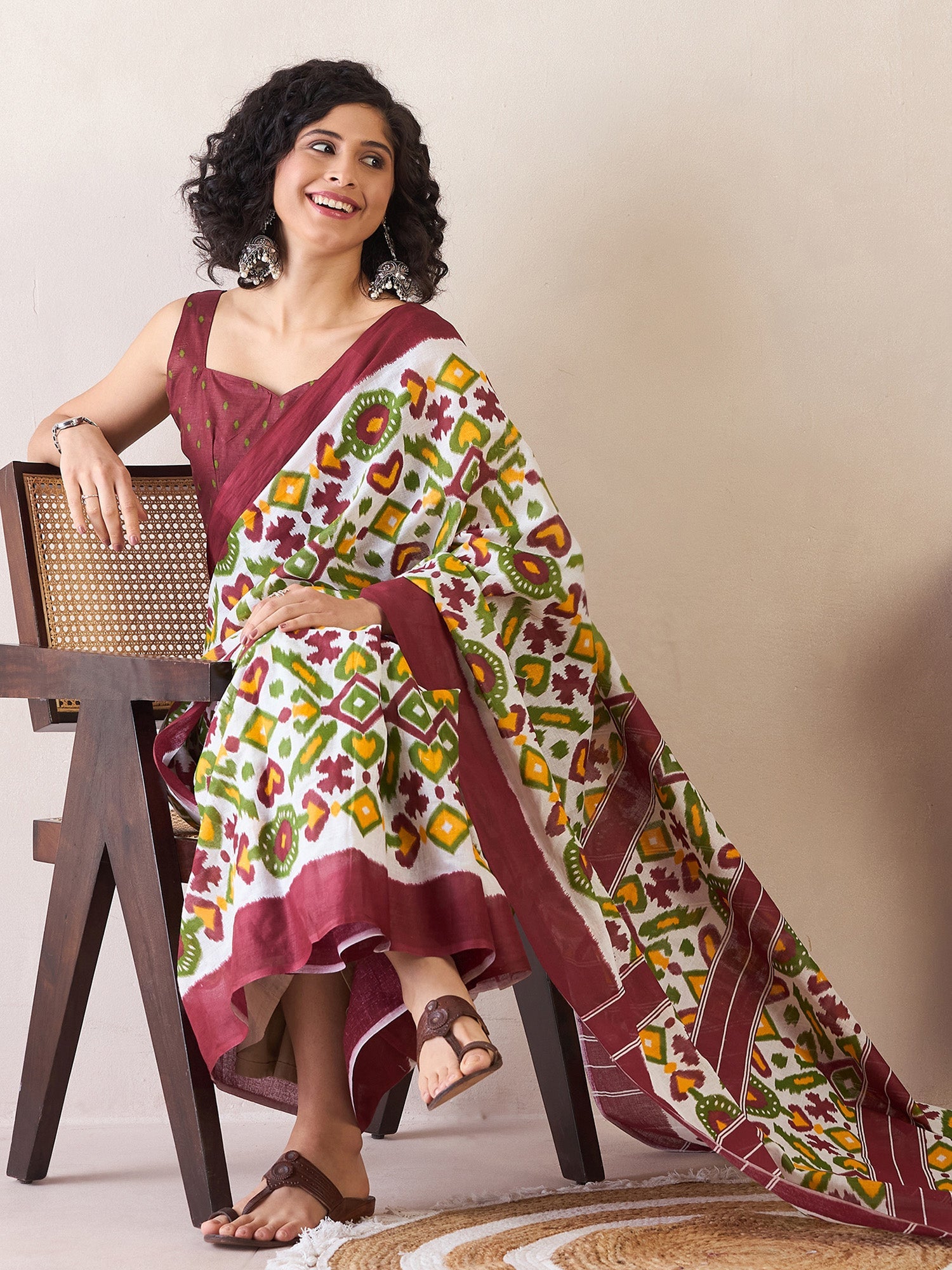 NOZ2TOZ Women's Cotton White Printed Ready to Wear With Blouse Piece - Distacart