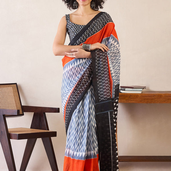 NOZ2TOZ Women's Cotton Grey Printed Ready to Wear With Blouse Piece - Distacart