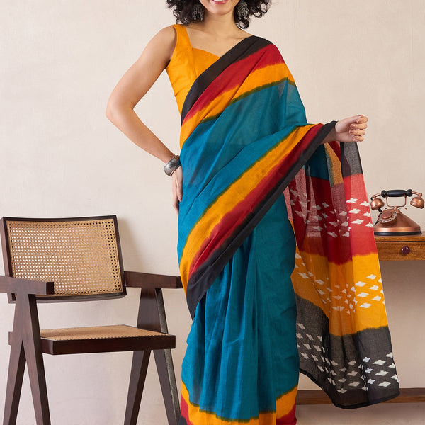 NOZ2TOZ Women's Cotton Teal blue Printed Ready to Wear With Blouse Piece - Distacart