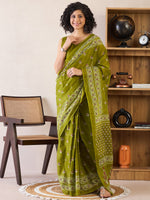 Thumbnail for NOZ2TOZ Women's Cotton Olive Printed Ready to Wear With Blouse Piece - Distacart