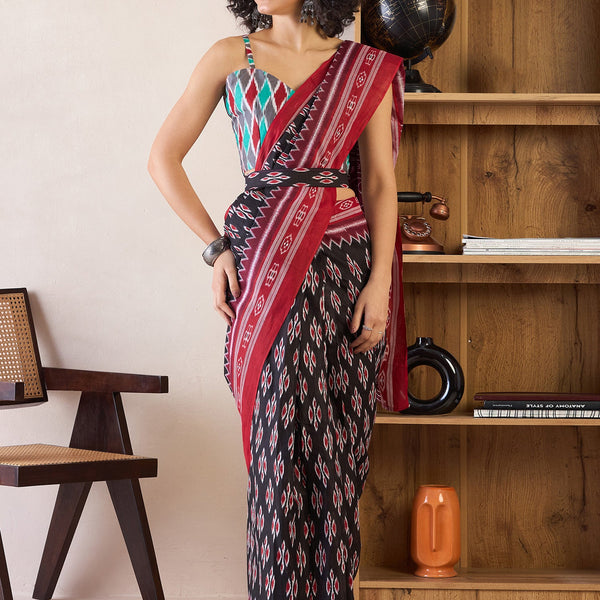 NOZ2TOZ Women's Cotton Black Printed Ready to Wear With Blouse Piece - Distacart