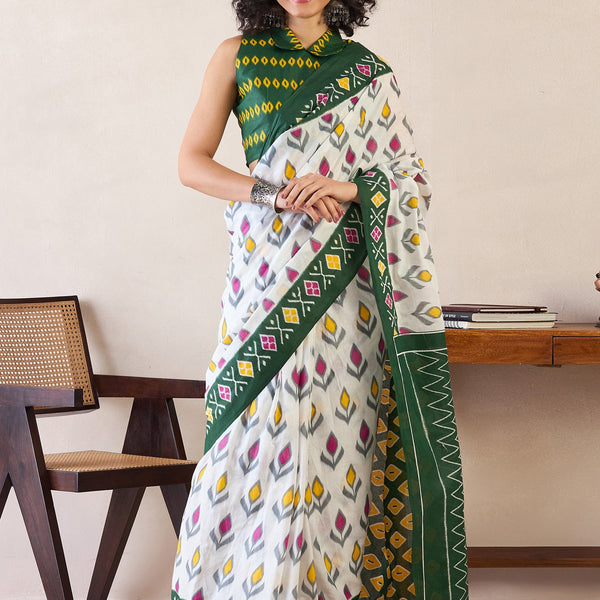 NOZ2TOZ Women's Cotton White Printed Ready to Wear With Blouse Piece - Distacart