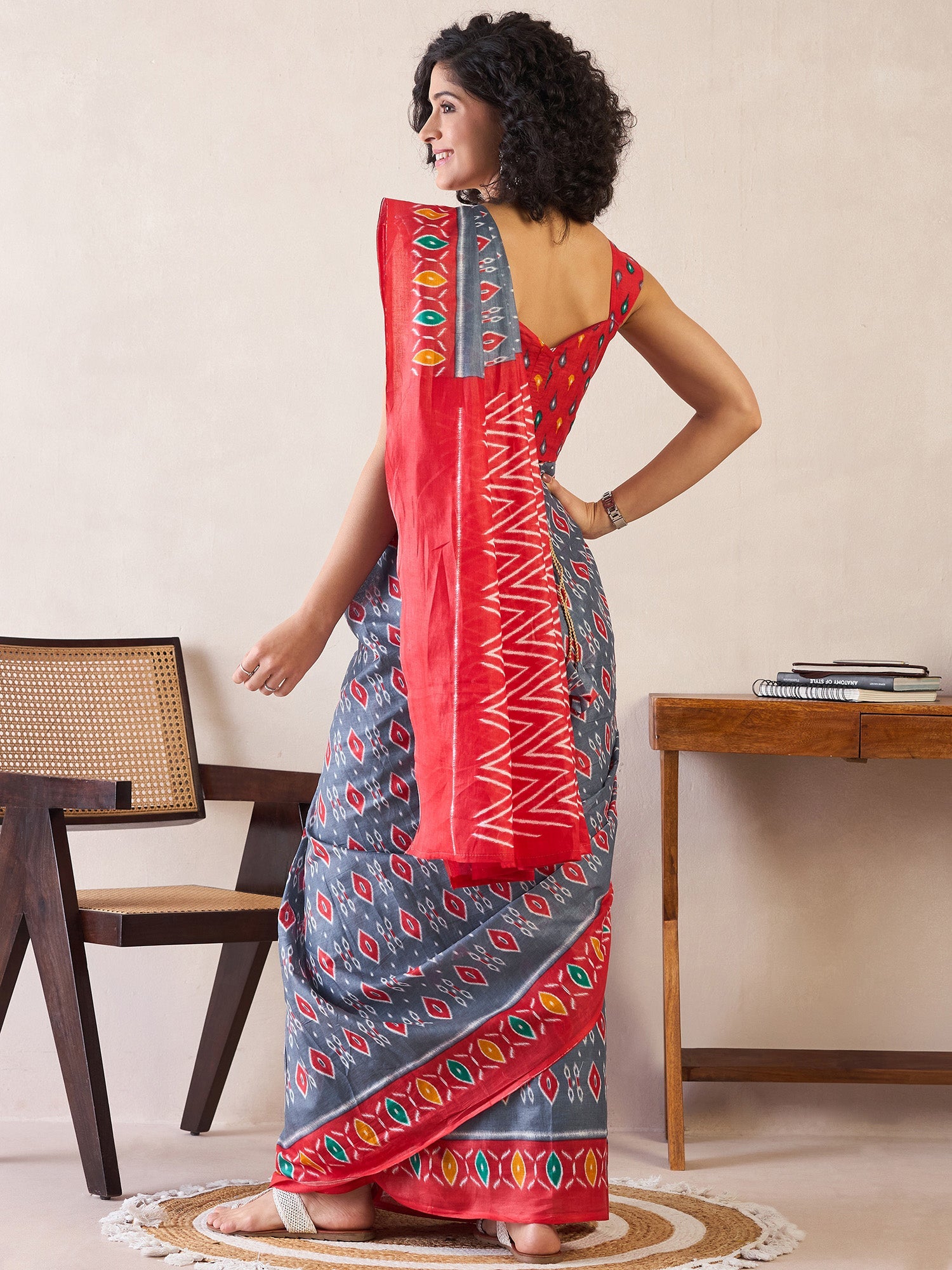 NOZ2TOZ Women's Cotton Grey Printed Ready to Wear With Blouse Piece - Distacart