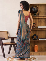 Thumbnail for NOZ2TOZ Women's Cotton Teal blue Printed Ready to Wear With Blouse Piece - Distacart