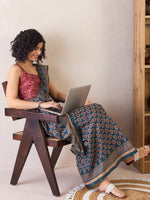 Thumbnail for NOZ2TOZ Women's Cotton Teal blue Printed Ready to Wear With Blouse Piece - Distacart