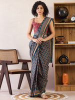 Thumbnail for NOZ2TOZ Women's Cotton Teal blue Printed Ready to Wear With Blouse Piece - Distacart